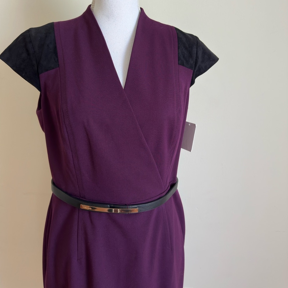 Calvin Klein Burgundy Dress w/ Faux Suede Cap Sleeves size - Picture 4 of 13
